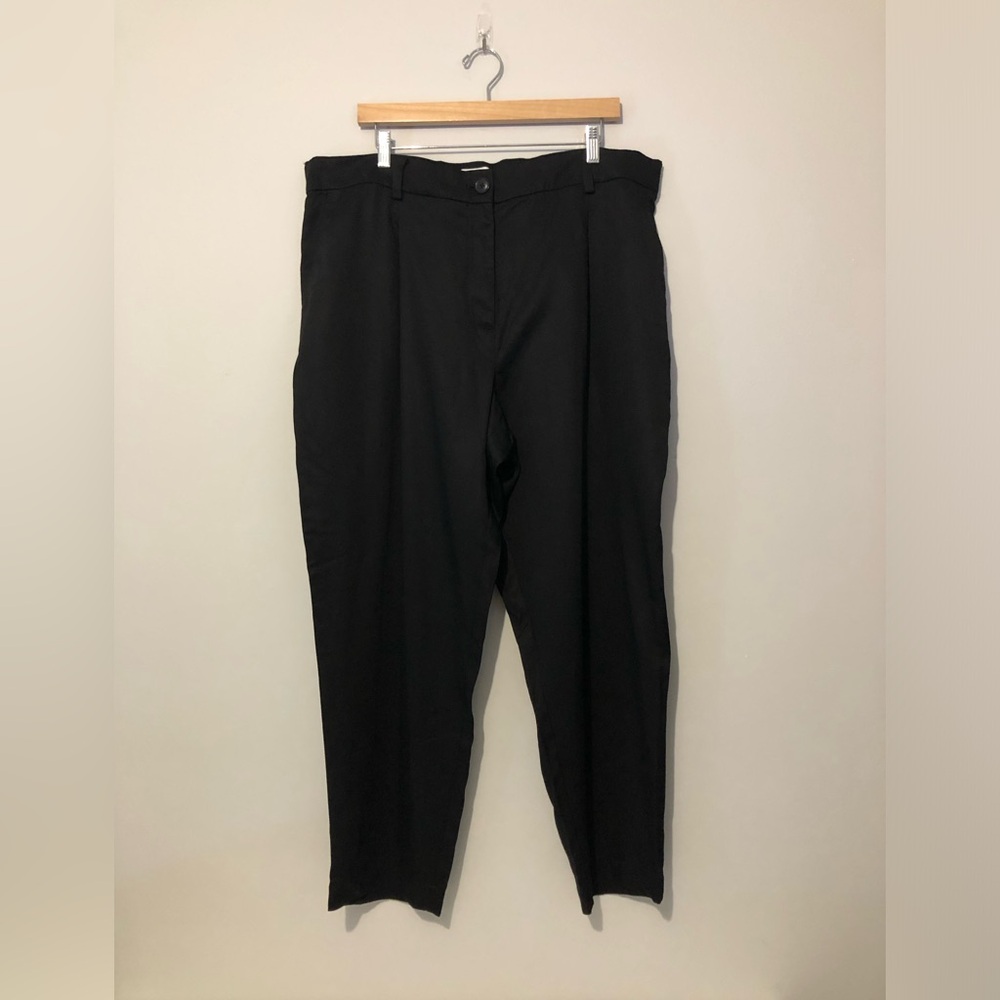 LOFT 100% Lyocell Relaxed Fit Pleated Elastic Waistband Plus Size 18 Black Pants